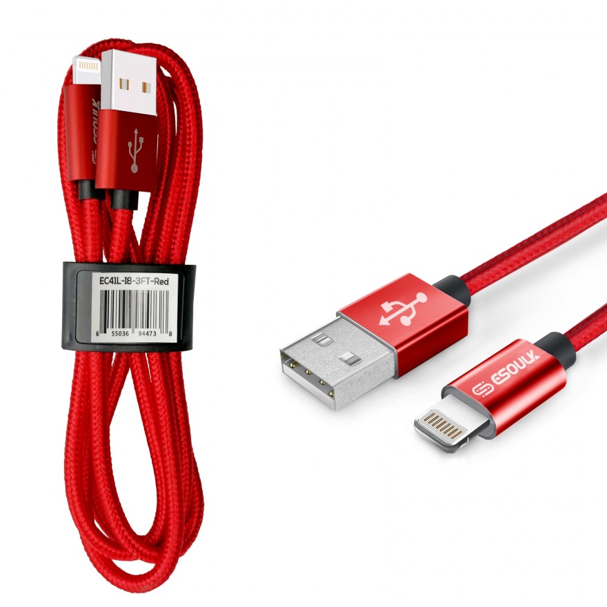 EC41L-IP-RD Esoulk 【3.3ft/1m】Nylon Braided USB Cable for iPhone
