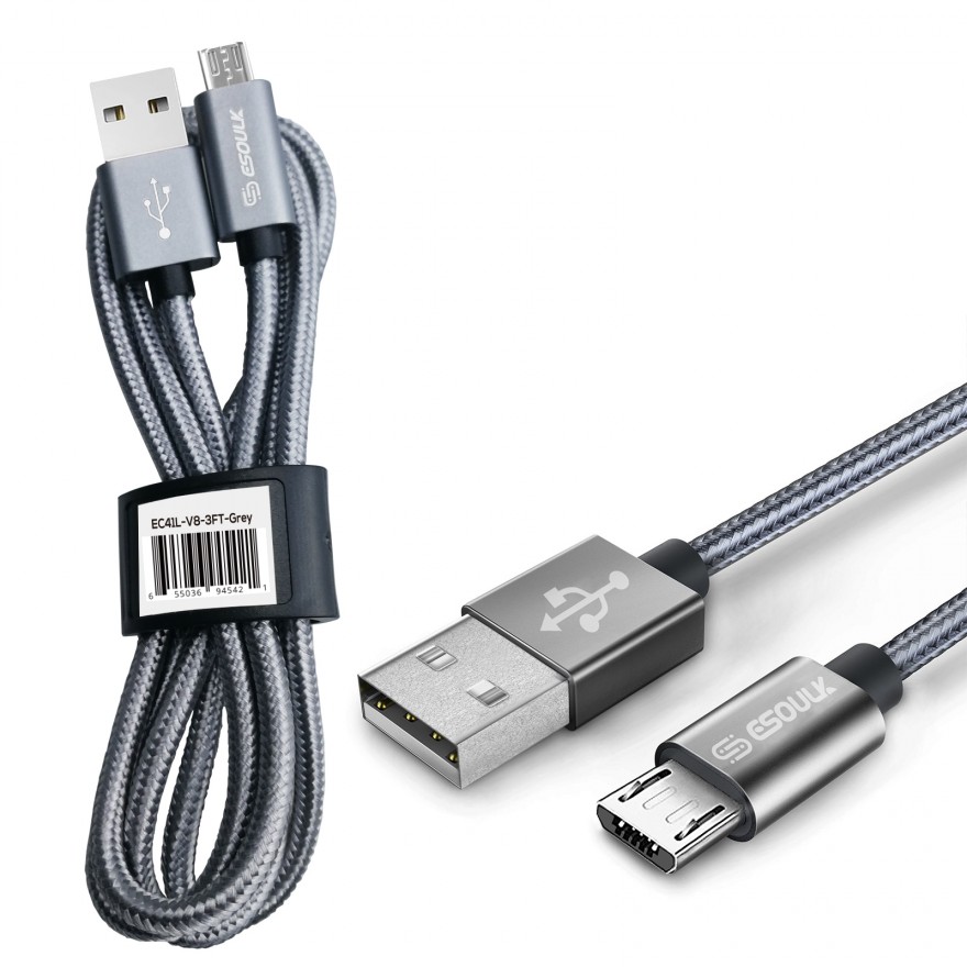 EC41L-MU-SV Esoulk [3.3ft/1m] Nylon Braided USB Cable for Mirco USB