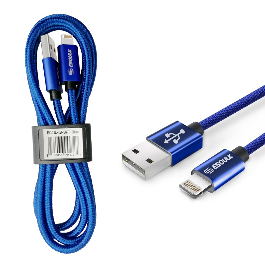 EC41L-IP-BU Esoulk 【3.3ft/1m】Nylon Braided USB Cable for iPhone