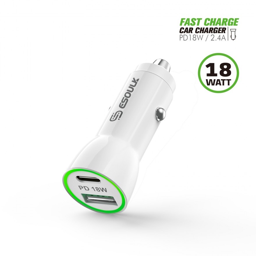 EA11P-WH:18W PD & USB-A Car Adapter White