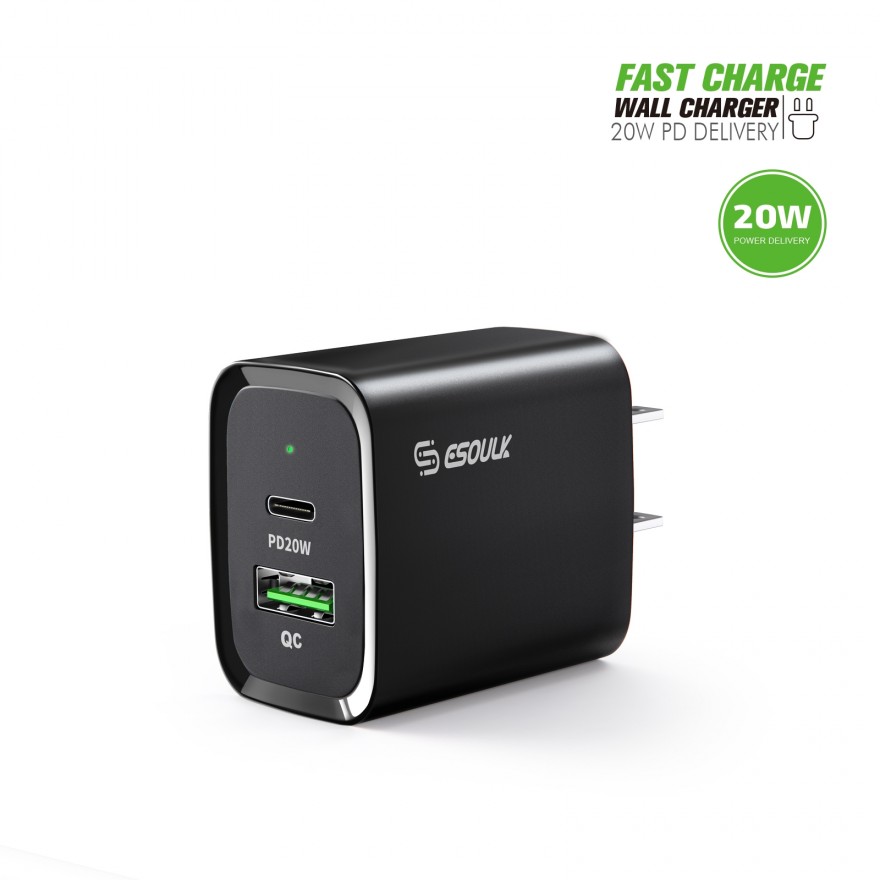 EA20-BK: 20W PD+QC FAST WALL CHARGER