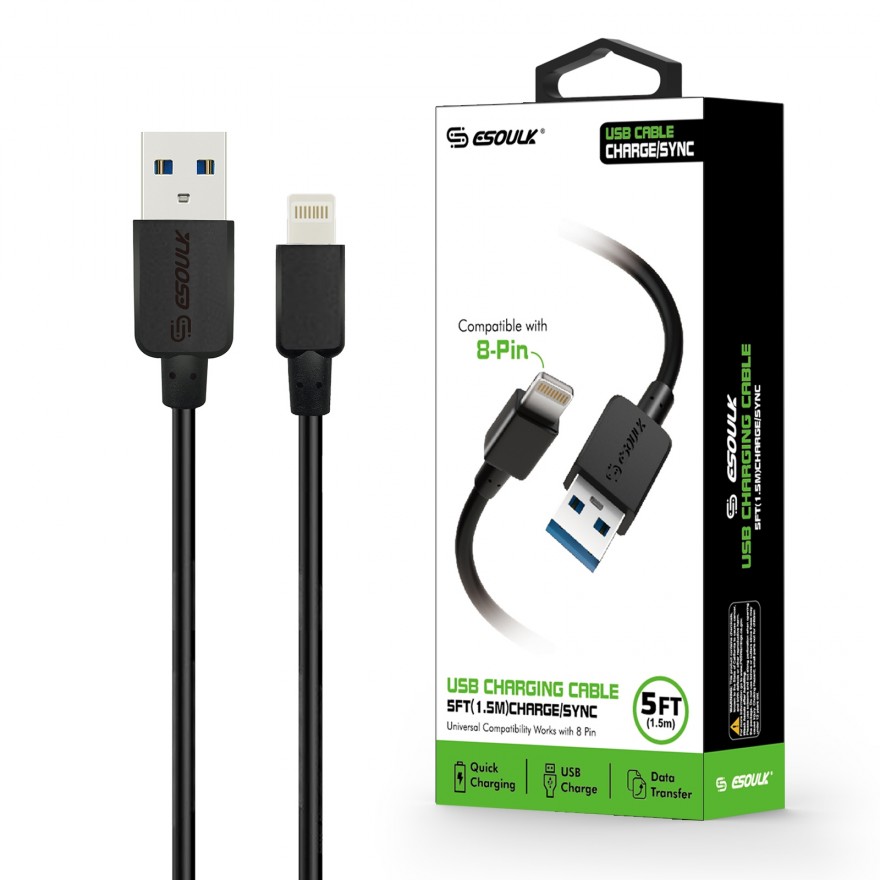 EC30P-IP-BK:Esoulk 5ft  Faster Speed Charging Cable For IOS-Black