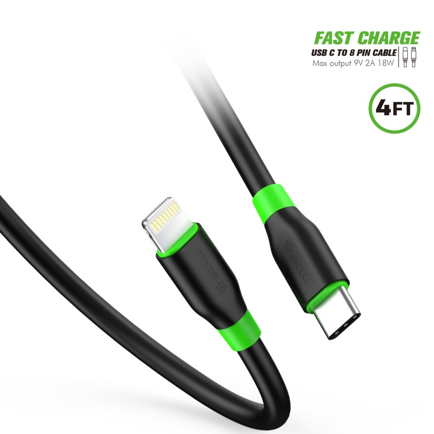 EC33P-CL-BK: 4FT PD Fast Charge USB-C to iPhone Cable Black