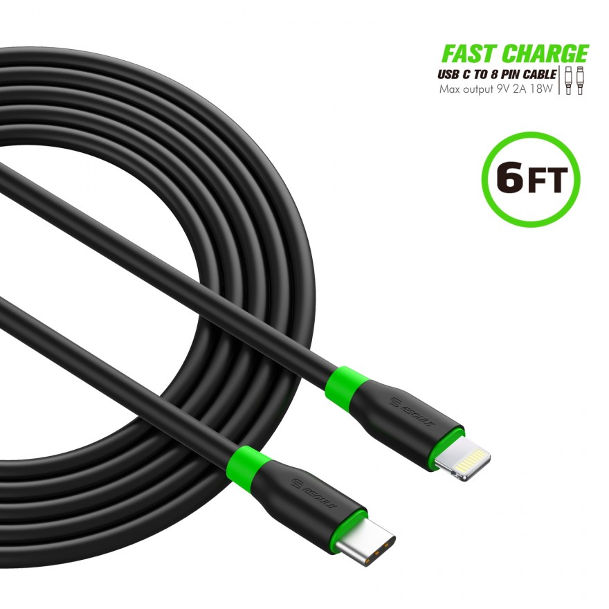 EC34P-CL-BK:6FT PD Fast Charge USB-C To iPhone Cable Black