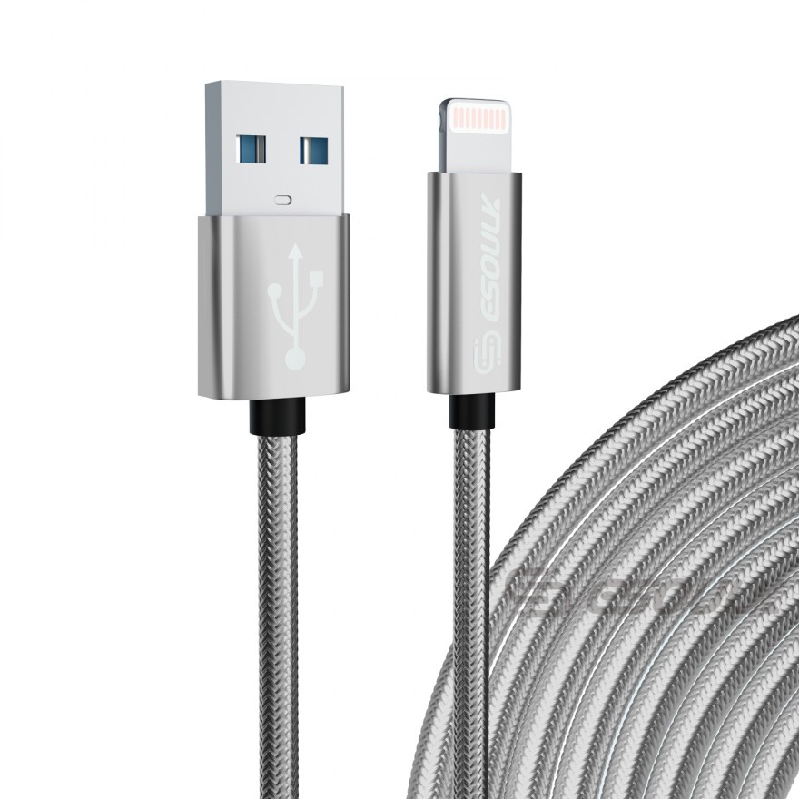 EC45L-IP-SV: Esoulk 10FT USB Cable For iPhone XS/XR/XS MAX 1.7A-Silver