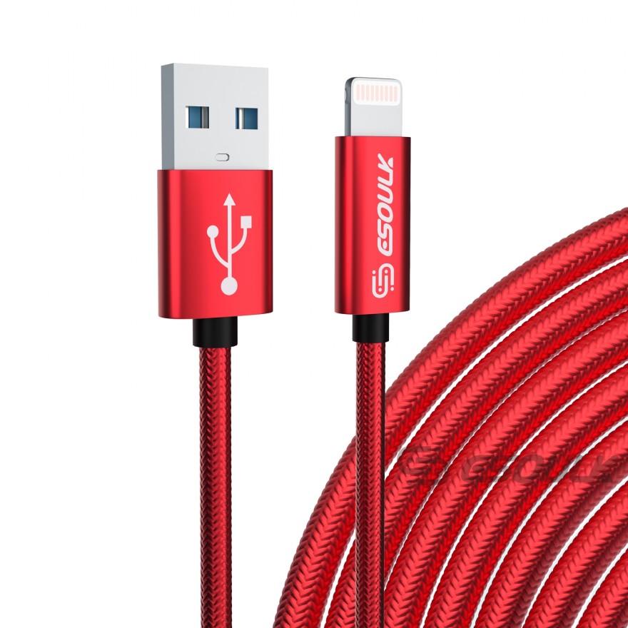 EC45L-IP-RD: Esoulk 10FT USB Cable For iPhone XS/XR/XS MAX 1.7A-Red