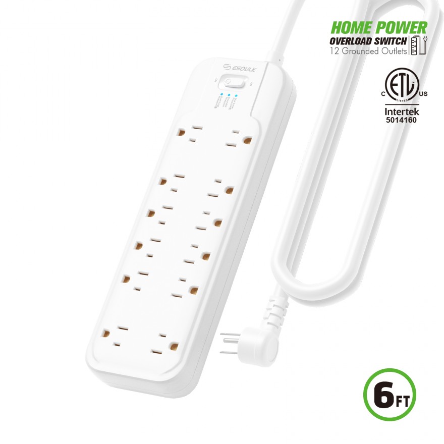 EPS02WH:12-OUTLET POWER STRIP & 6FT POWER CORD (6/24)