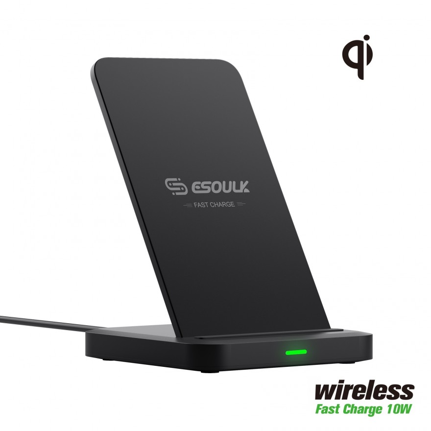 EW03PBK: QI 10W Vertical Double coil Wireless Fast Charger 
