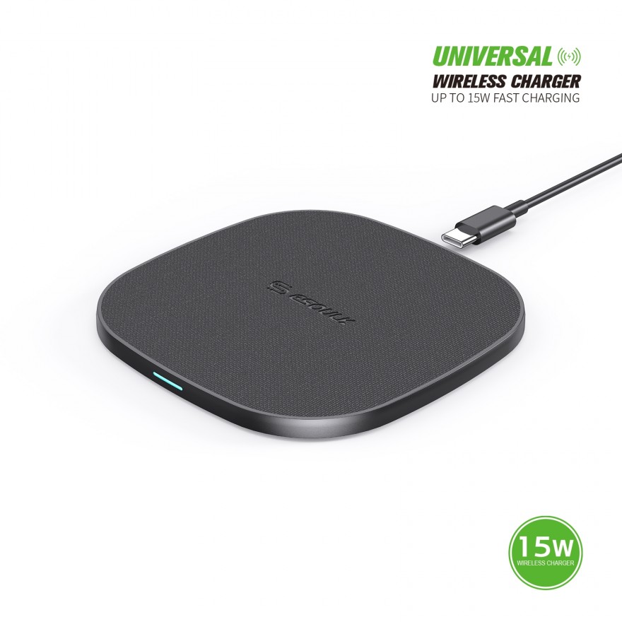 EW06-BK:15W QI WIRELESS CHARGER & 5FT TYPE-C CHARGING CABLE