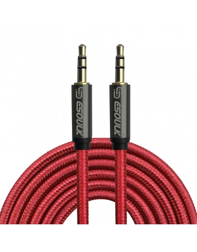 EC31P-AX-RD: Esoulk 3M [10ft] Nylon Fabric Tangle-Free Male to Male 3.5mm Auxiliary Cable Red