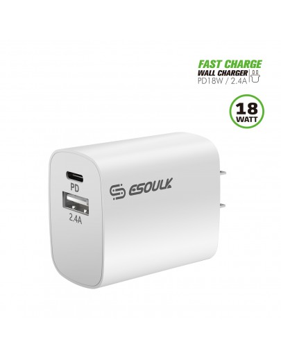 EA12P-WH:18W PD & USB-A Wall Adapter White