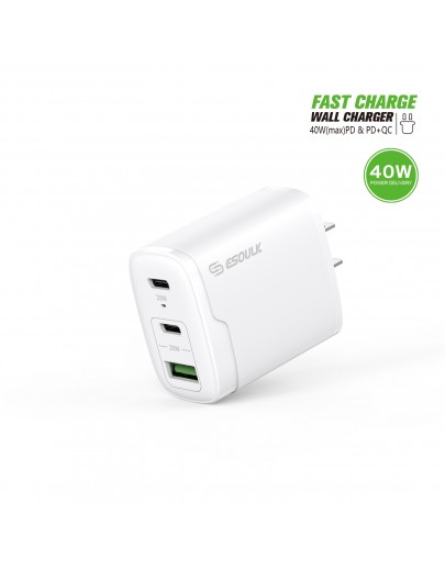 EA18-WH: 40W Dual PD+QC FAST WALL CHARGER