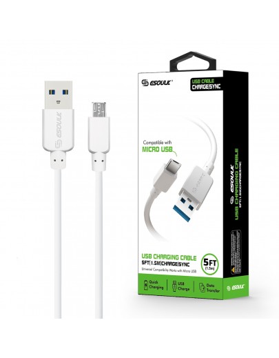 EC30P-MU-WH:Esoulk 5ft  Faster Speed Charging Cable For Micro USB-White