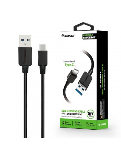 EC30P-TPC-BK: Esoulk 5ft  Faster Speed Charging Cable For Type-C Black