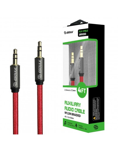 EC32-AUX-RD:Esoulk 4ft 3.5mm Auxiliary Audio Braided  Cable Red