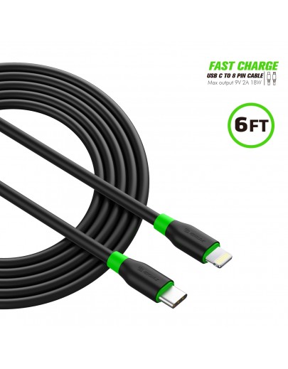 EC34P-CL-BK:6FT PD Fast Charge USB-C To iPhone Cable Black