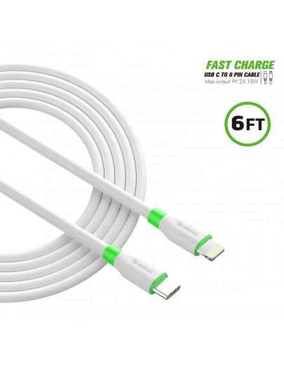 EC34P-CL-WH:6FT PD Fast Charge USB-C to iPhone Cable White