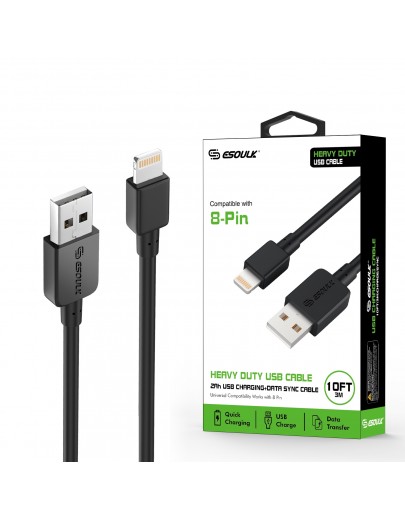 EC38P-IP-BK : 10FT Heavy Duty USB Cable 2A For iPhone Black