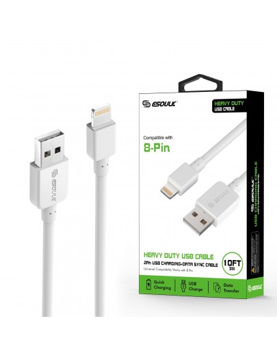 EC38P-IP-WH: 10FT Heavy Duty USB Cable 2A For iPhone White