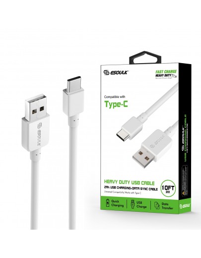 EC38P-TPC-WH: 10FT Heavy Duty USB Cable 2A For Type-C White