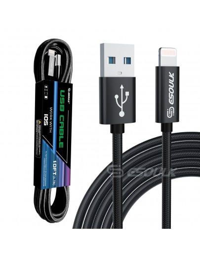 EC45L-IP-BK: Esoulk 10FT USB Cable For iPhone XS/XR/XS MAX 1.7A-Black