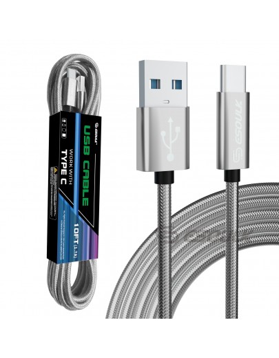 EC45L-TPC-SV: Esoulk 10FT USB Cable For Type-C 1.7A-Silver