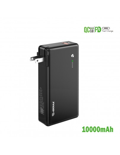 EP28BK:10000mAh PD 18W POWER BANK WITH BUILT IN WALL CHARGER